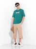 Men's Green Boxy Oversized Graphic Back Printed Round Neck T-shirt