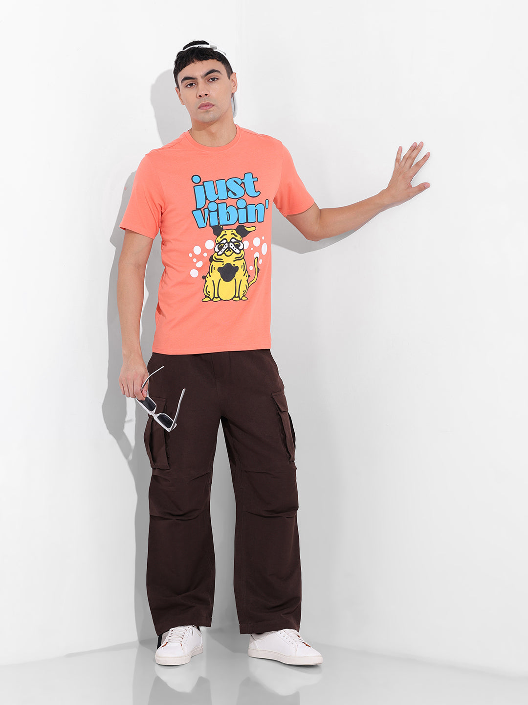 Men's Orange Slim Fit Placement Print Round Neck T-shirt