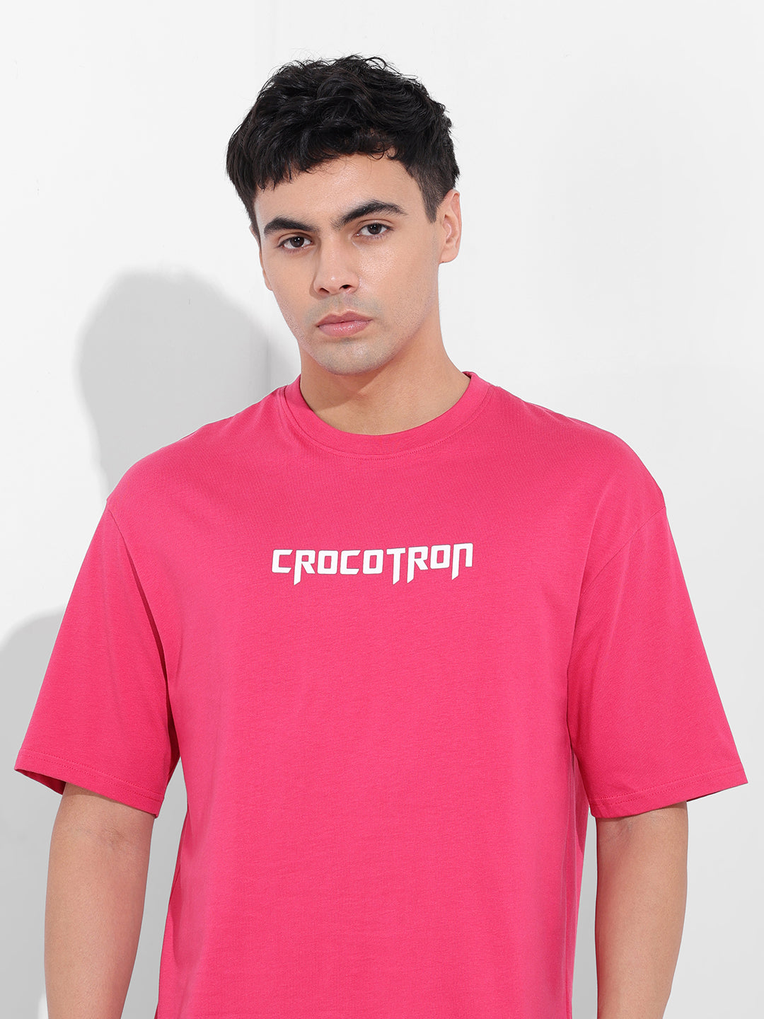 Men's Pink Boxy Oversized Graphic Back Printed Round Neck T-shirt