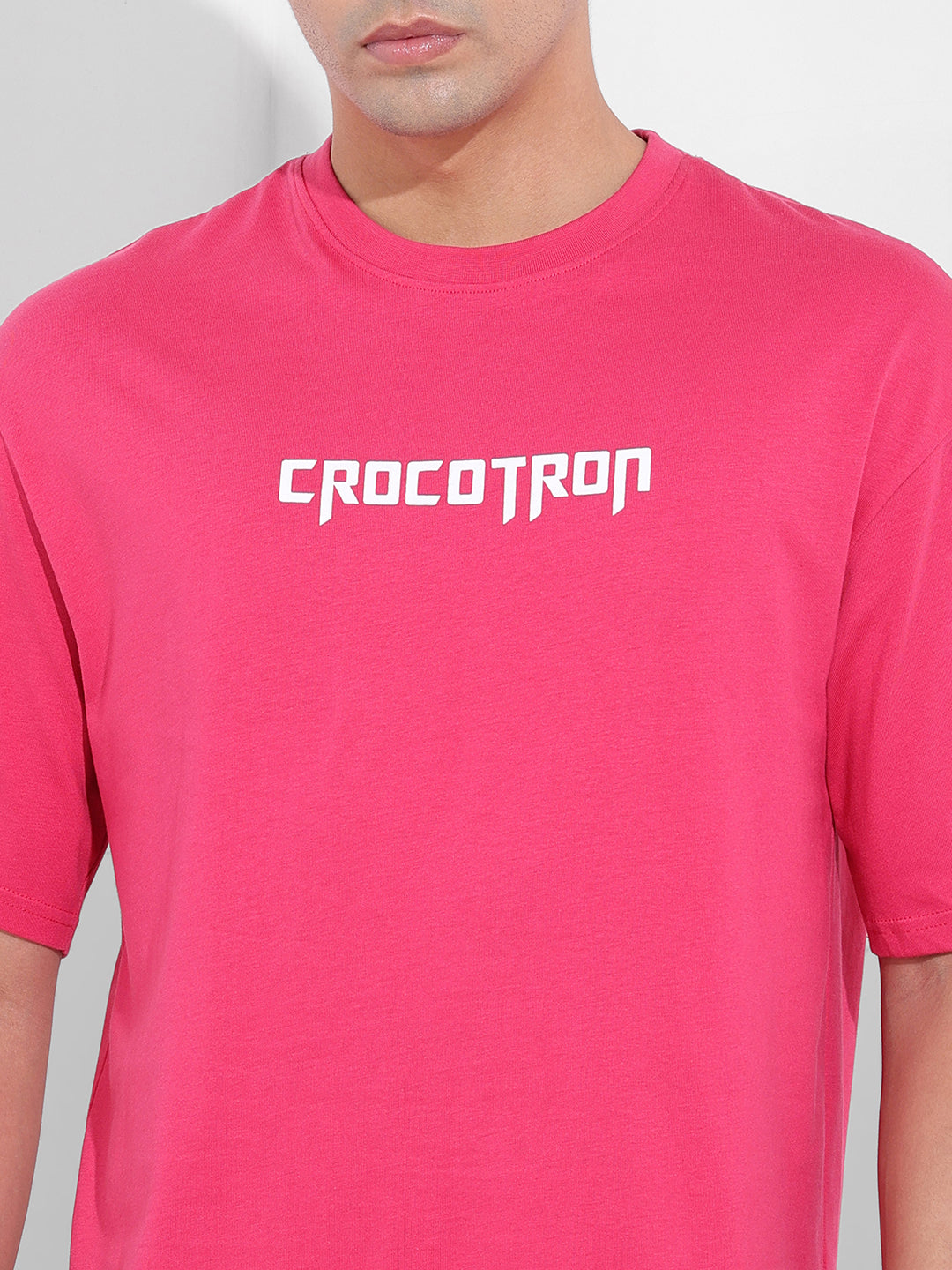Men's Pink Boxy Oversized Graphic Back Printed Round Neck T-shirt