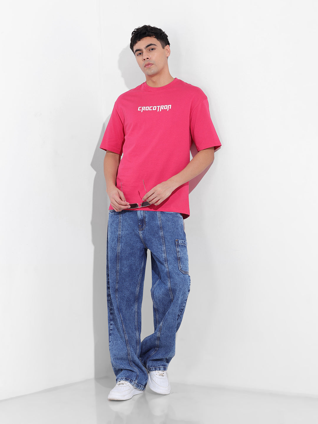 Men's Pink Boxy Oversized Graphic Back Printed Round Neck T-shirt