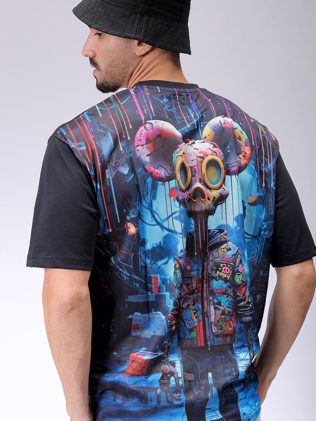 Men's Black Boxy Back Printed T-Shirt