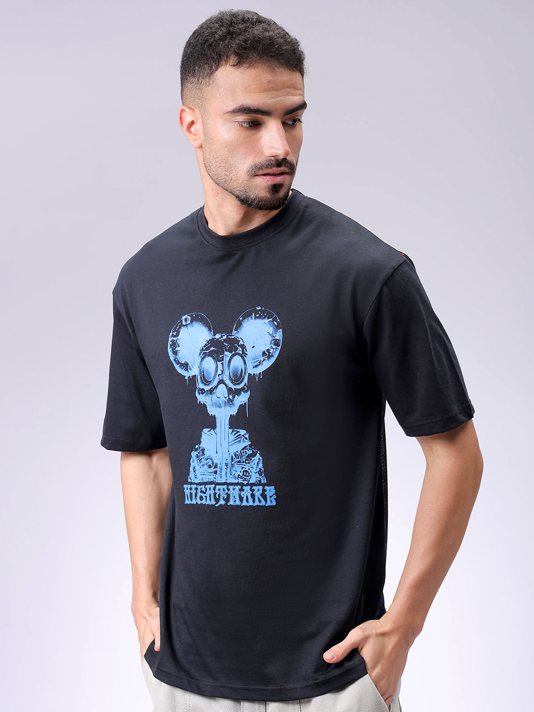 Men's Black Boxy Back Printed T-Shirt