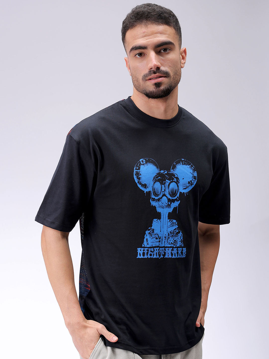 Men's Black Boxy Back Printed T-Shirt