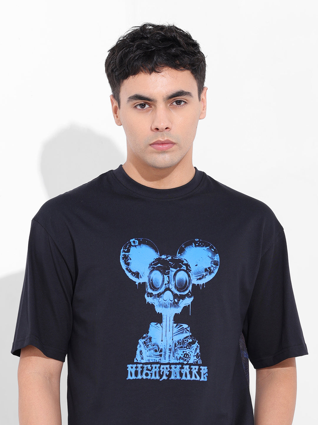 Men's Black Boxy Oversized Graphic Back Printed Round Neck T-shirt
