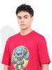 Men's Red Boxy Oversized Placement Print Round Neck T-shirt