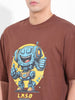 Men's Brown Boxy Oversized Placement Print Round Neck T-shirt