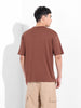 Men's Brown Boxy Oversized Placement Print Round Neck T-shirt