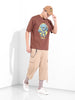 Men's Brown Boxy Oversized Placement Print Round Neck T-shirt
