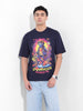 Men's Navy Boxy Oversized Placement Print Round Neck T-shirt