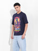 Men's Navy Boxy Oversized Placement Print Round Neck T-shirt