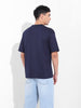 Men's Navy Boxy Oversized Placement Print Round Neck T-shirt