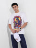 Men's White Boxy Oversized Placement Print Round Neck T-shirt