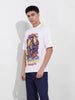 Men's White Boxy Oversized Placement Print Round Neck T-shirt