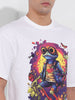 Men's White Boxy Oversized Placement Print Round Neck T-shirt