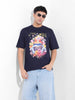 Men's Navy Boxy Oversized Placement Print Round Neck T-shirt