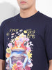 Men's Navy Boxy Oversized Placement Print Round Neck T-shirt