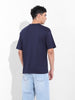 Men's Navy Boxy Oversized Placement Print Round Neck T-shirt