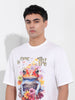Men's White Boxy Oversized Placement Print Round Neck T-shirt