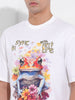Men's White Boxy Oversized Placement Print Round Neck T-shirt