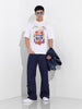 Men's White Boxy Oversized Placement Print Round Neck T-shirt