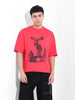 Men's Red Oversized Placement Print Round Neck T-shirt