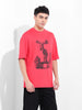 Men's Red Oversized Placement Print Round Neck T-shirt