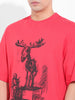 Men's Red Oversized Placement Print Round Neck T-shirt