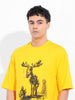 Men's Yellow Oversized Placement Print Round Neck T-shirt