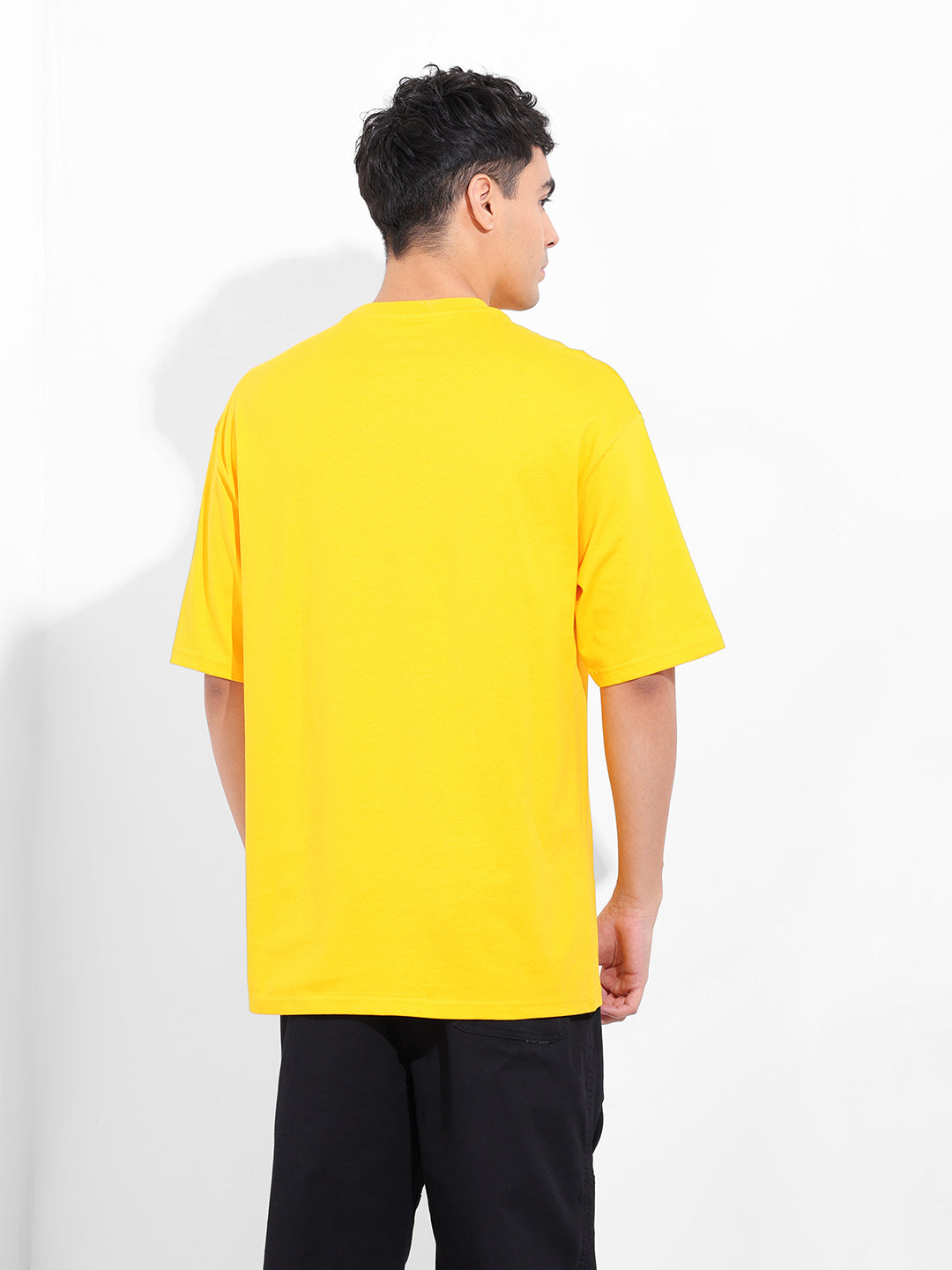 Men's Yellow Oversized Placement Print Round Neck T-shirt