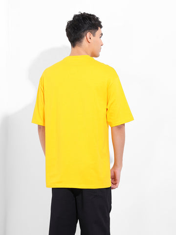 Men's Yellow Oversized Placement Print Round Neck T-shirt