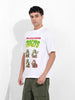 Men's White Boxy Oversized Graphic Back Printed Round Neck T-shirt