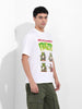 Men's White Boxy Oversized Graphic Back Printed Round Neck T-shirt