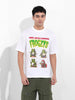 Men's White Boxy Oversized Graphic Back Printed Round Neck T-shirt