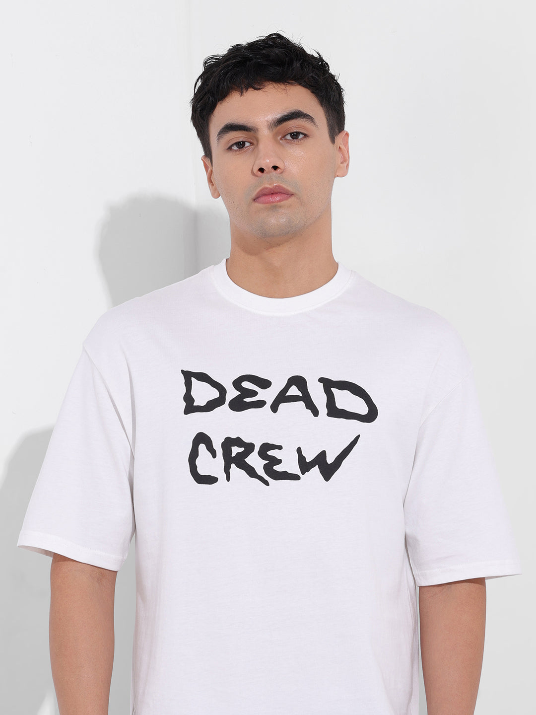Men's White Boxy Oversized Graphic Back Printed Round Neck T-shirt