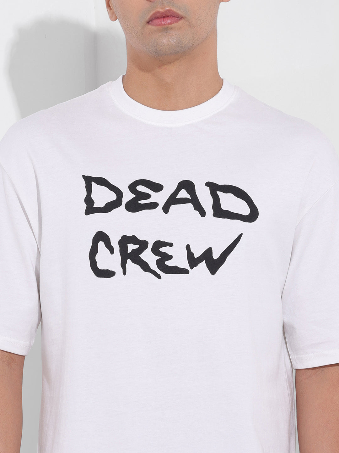 Men's White Boxy Oversized Graphic Back Printed Round Neck T-shirt