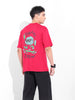 Men's Red Boxy Oversized Graphic Back Printed Round Neck T-shirt