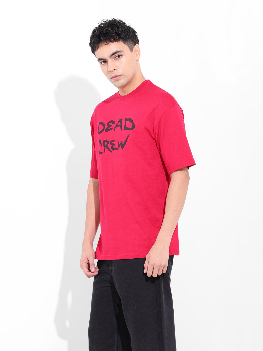 Men's Red Boxy Oversized Graphic Back Printed Round Neck T-shirt