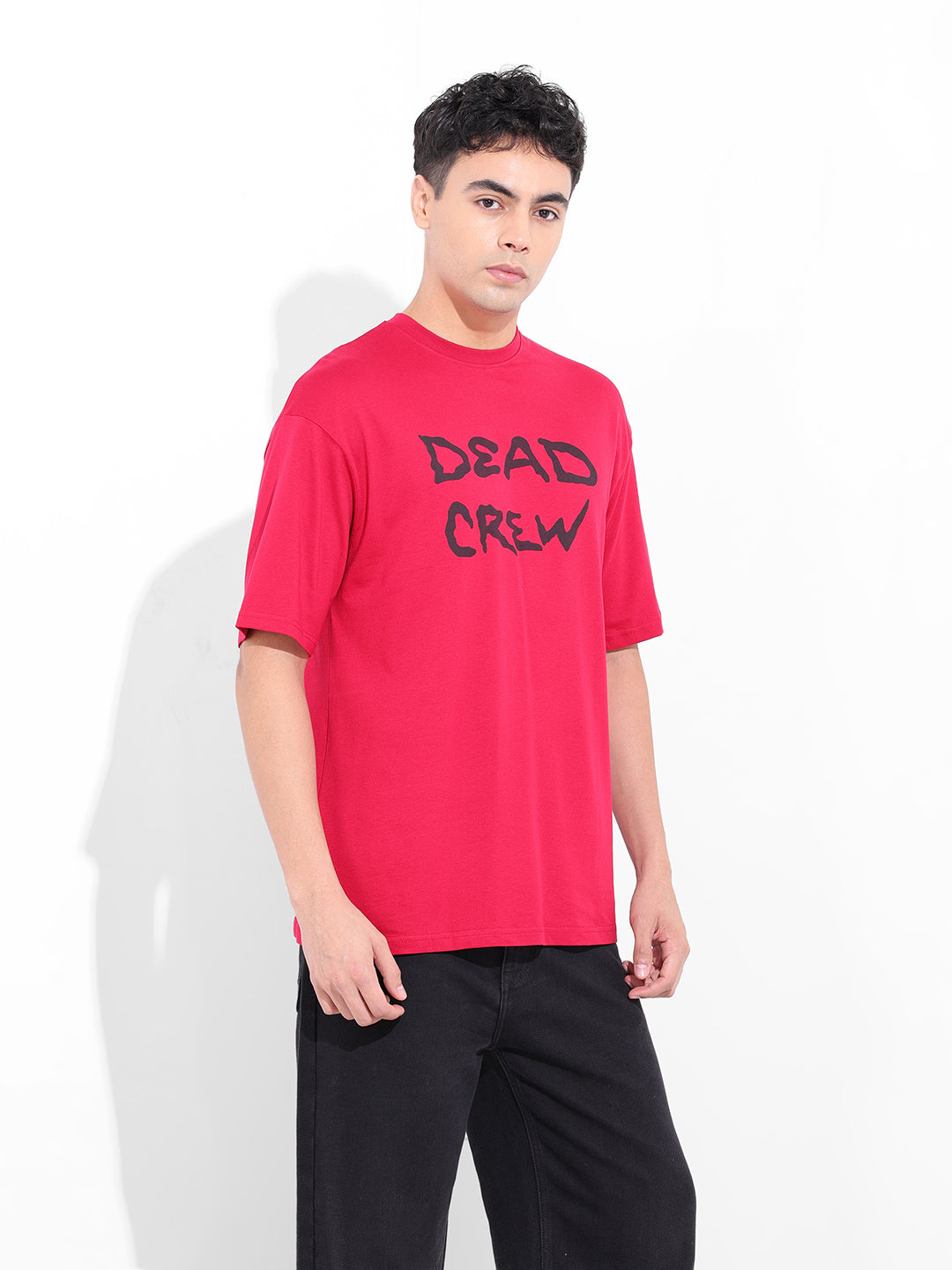 Men's Red Boxy Oversized Graphic Back Printed Round Neck T-shirt