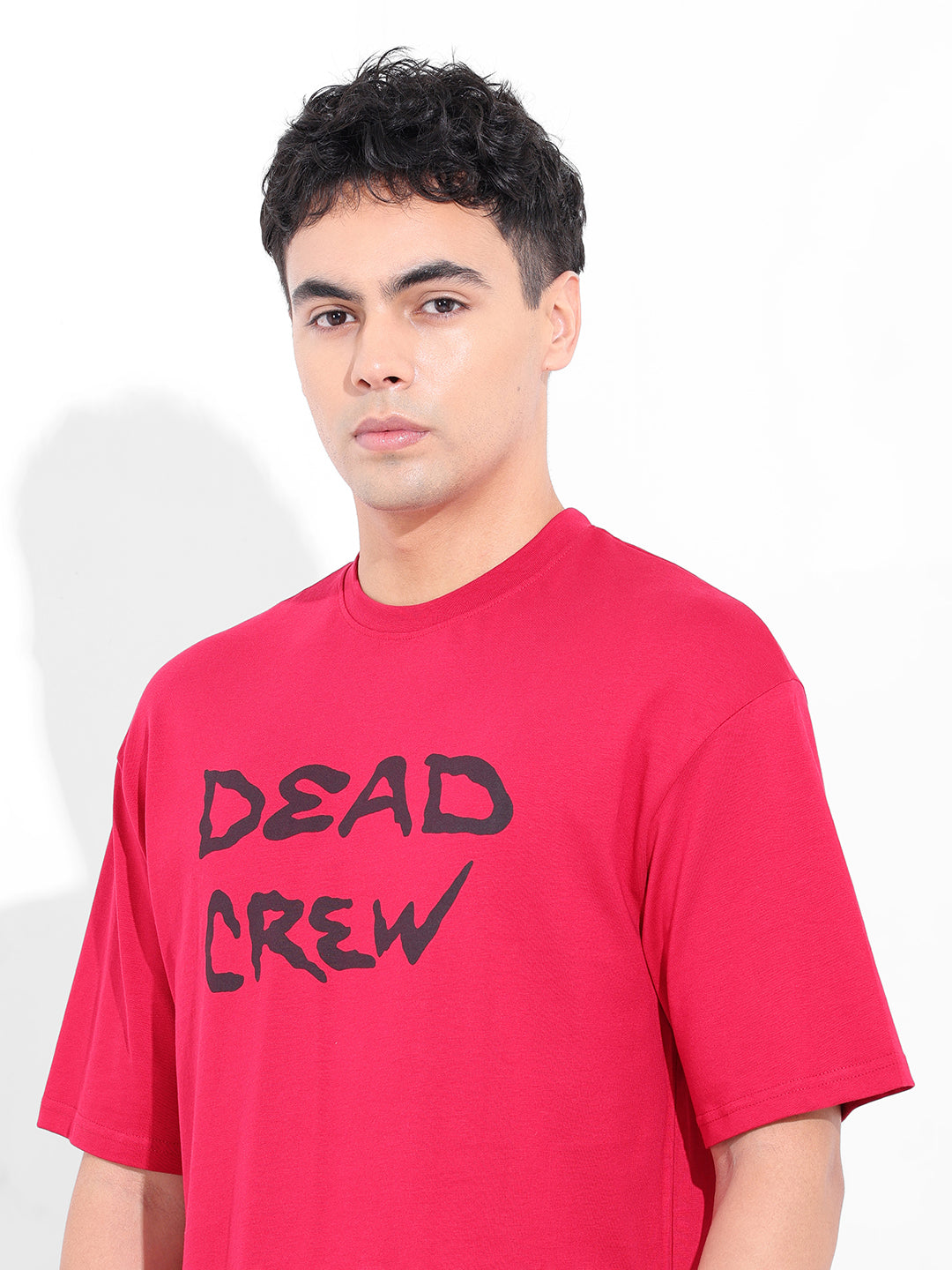 Men's Red Boxy Oversized Graphic Back Printed Round Neck T-shirt
