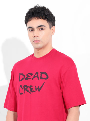 Men's Red Boxy Oversized Graphic Back Printed Round Neck T-shirt