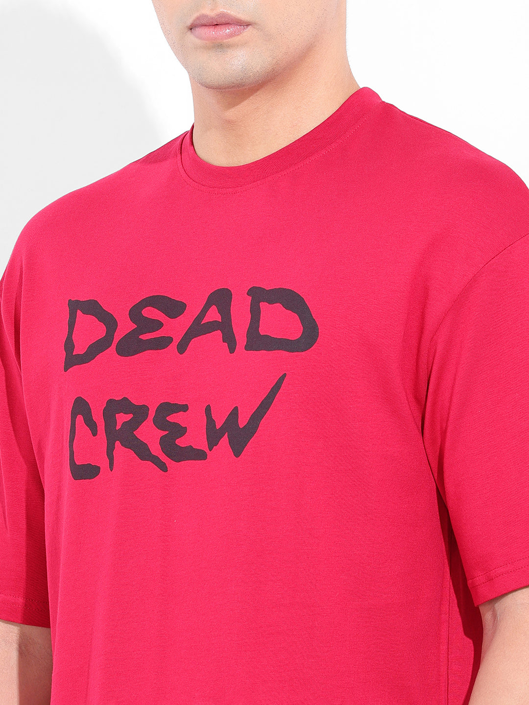 Men's Red Boxy Oversized Graphic Back Printed Round Neck T-shirt