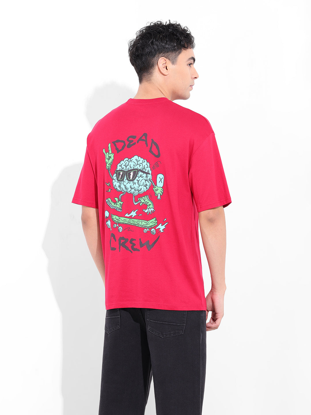 Men's Red Boxy Oversized Graphic Back Printed Round Neck T-shirt