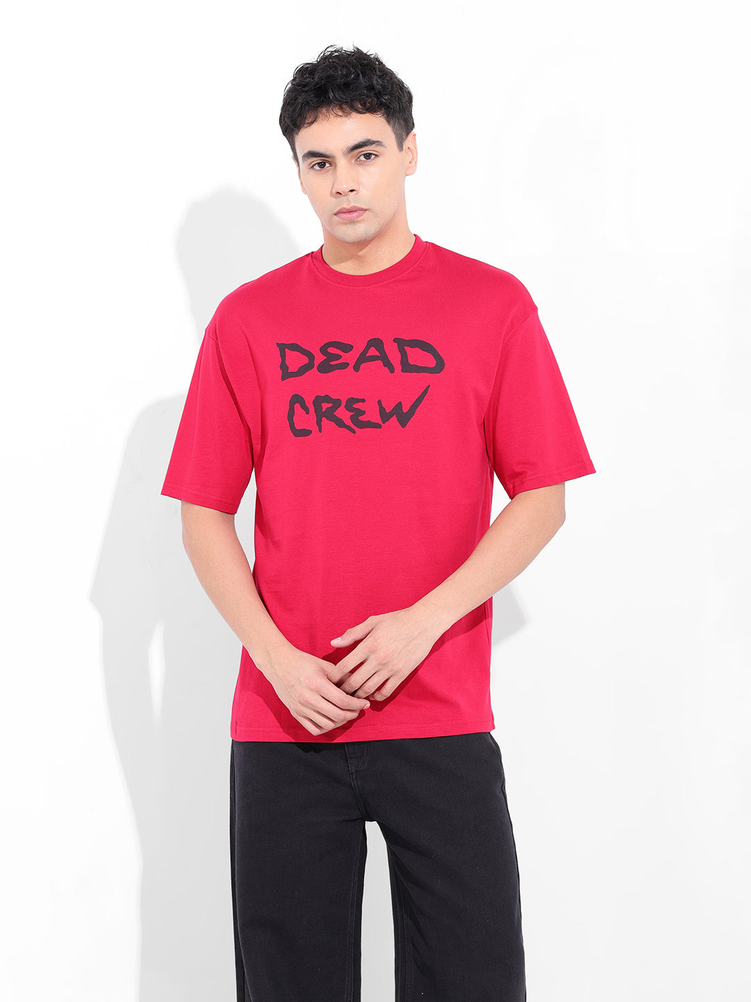 Men's Red Boxy Oversized Graphic Back Printed Round Neck T-shirt