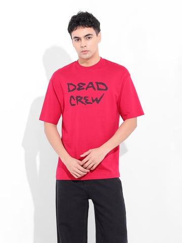 Men's Red Boxy Oversized Graphic Back Printed Round Neck T-shirt