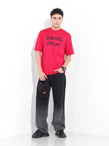 Men's Red Boxy Oversized Graphic Back Printed Round Neck T-shirt