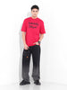 Men's Red Boxy Oversized Graphic Back Printed Round Neck T-shirt