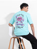 Men's Blue Boxy Oversized Graphic Back Printed Round Neck T-shirt