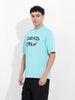 Men's Blue Boxy Oversized Graphic Back Printed Round Neck T-shirt