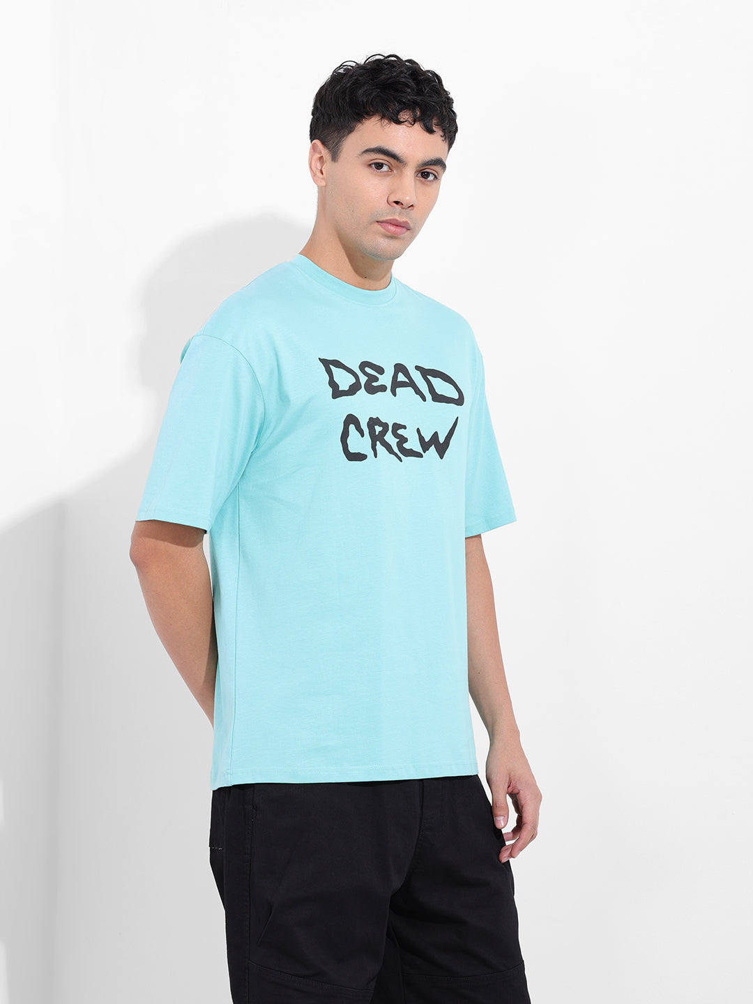 Men's Blue Boxy Oversized Graphic Back Printed Round Neck T-shirt